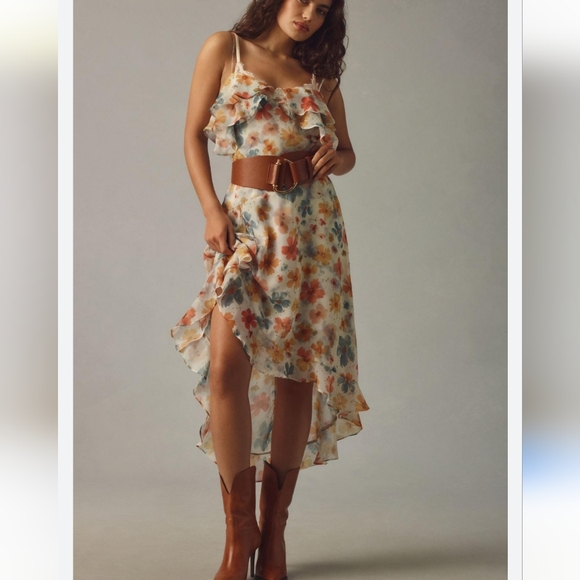 Anthropologie High Low Floral Ruffle Dress - Picture 3 of 9